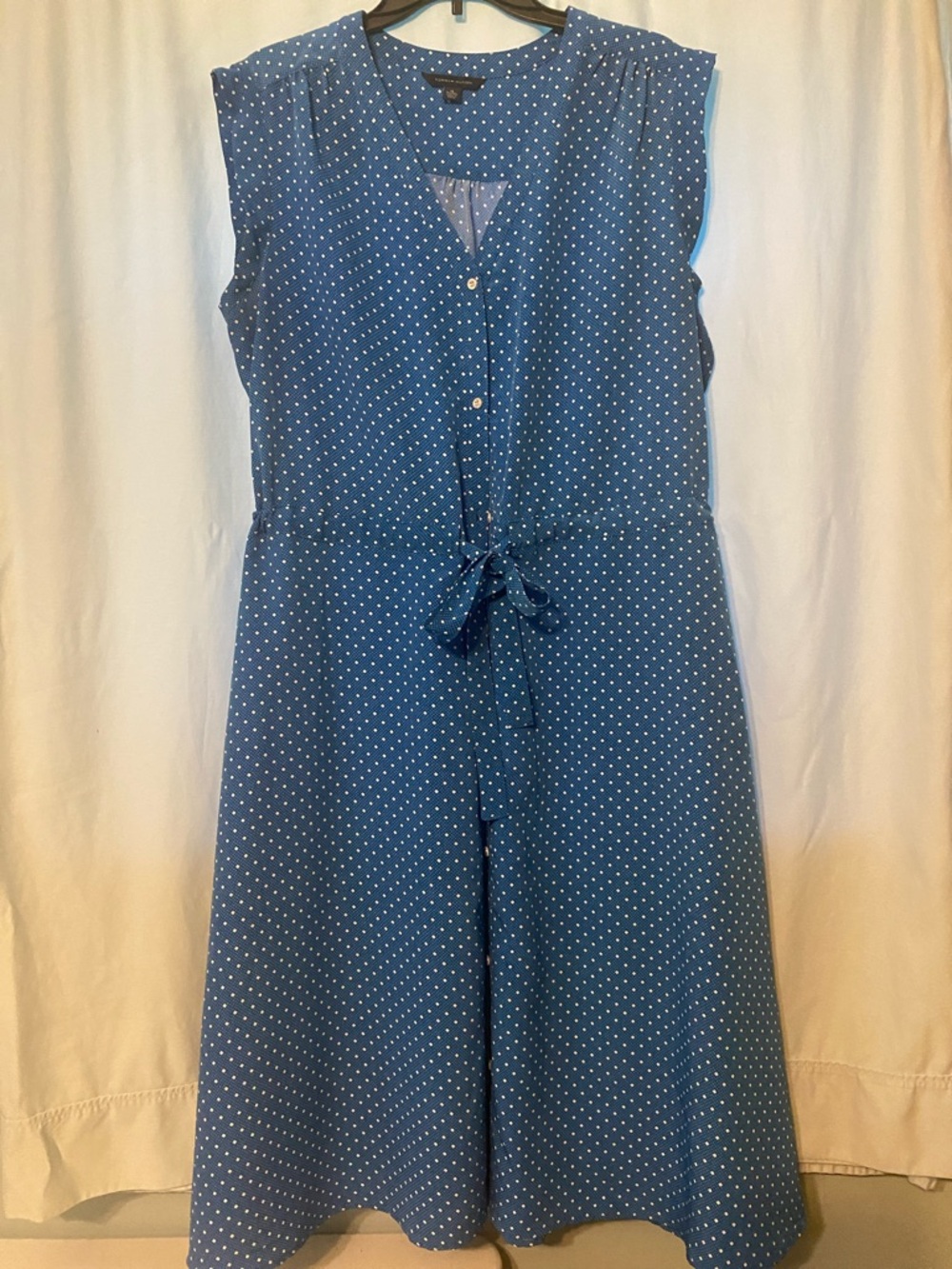 Sleeveless Blue Polka Dot Tie-Waist Dress